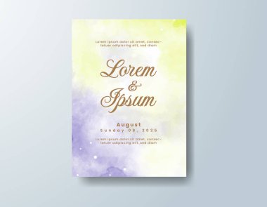 Soyut suluboya arkaplan içeren düğün davetiyesi