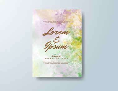 Soyut suluboya arkaplan içeren düğün davetiyesi