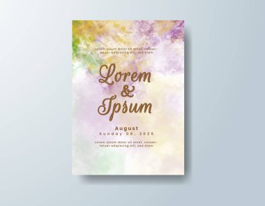 Soyut suluboya arkaplan içeren düğün davetiyesi
