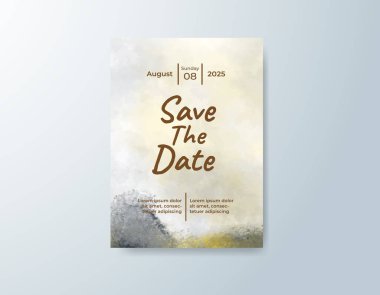 Nazik suluboya tonlarıyla modern düğün davetiyesi.