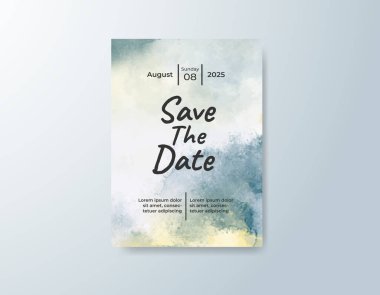 Nazik suluboya tonlarıyla modern düğün davetiyesi.