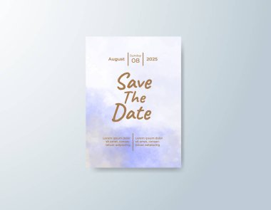 Nazik suluboya tonlarıyla modern düğün davetiyesi.