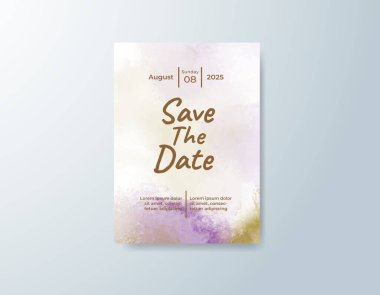 Nazik suluboya tonlarıyla modern düğün davetiyesi.