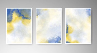 Parlak renkli vektör suluboya arkaplanlı kartlar. Randevunuz, kartpostalınız, afişiniz için tasarım.