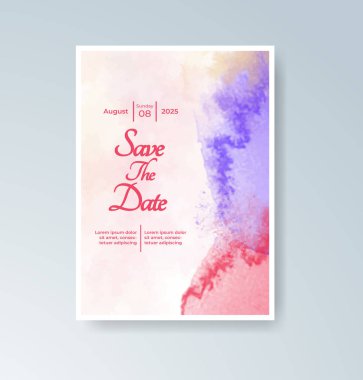 Soyut suluboya arkaplan içeren düğün davetiyesi