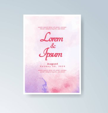 Soyut suluboya arkaplan içeren düğün davetiyesi
