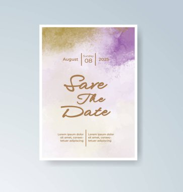 Soyut suluboya arkaplan içeren düğün davetiyesi