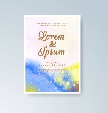 Soyut suluboya arkaplan içeren düğün davetiyesi