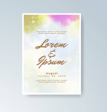 Soyut suluboya arkaplan içeren düğün davetiyesi