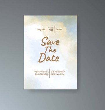 Soyut suluboya arkaplan içeren düğün davetiyesi