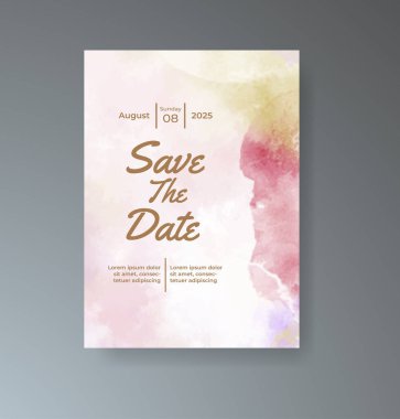 Soyut suluboya arkaplan içeren düğün davetiyesi