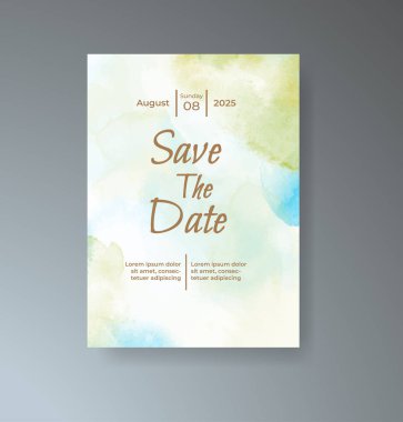 Soyut suluboya arkaplan içeren düğün davetiyesi