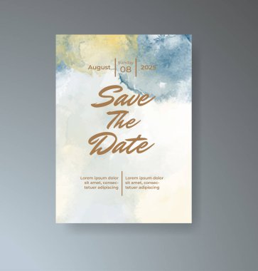 Soyut suluboya arkaplan içeren düğün davetiyesi