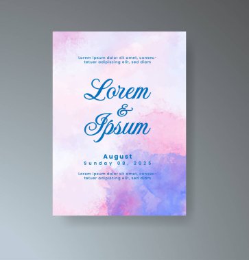 Soyut suluboya arkaplan içeren düğün davetiyesi