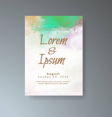 Soyut suluboya arkaplan içeren düğün davetiyesi