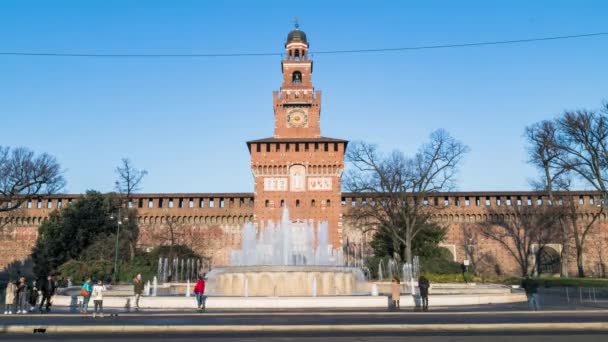 Sforza Castle Castello Sforzesco Milan Italy People Walking Timelapse — ストック動画