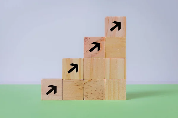 Business Growth Concept Wooden Cubes Green White Background Copy Space — Stock Photo, Image