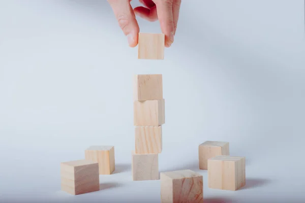 Torre Hecha Mano Cubos Madera Fondo Blanco —  Fotos de Stock