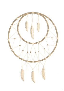 rüya kapanı etnik konu meditasyonu tüy ve boncuklarla kahverengi