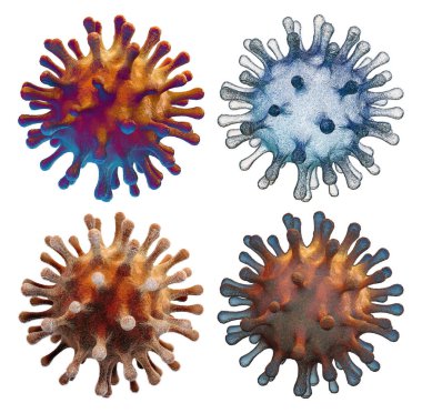 Coronavirus Covid-19. Bulaşıcı bir hastalığın yeni bir Coronavirüs konsepti. Hastalık, öksürük, ateş gibi semptomlarla solunum hastalığına (grip gibi) neden olur. 3 boyutlu görüntüleme. 3B illüstrasyon.