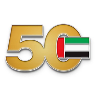 50 yıl BAE 'de çalıştım. Ulusal Bayram Kutlaması. BAE Ulusal Bayrağı ile altın renginde 50 numara. Enamel Pin.