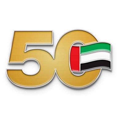 50 yıl BAE 'de çalıştım. Ulusal Bayram Kutlaması. BAE Ulusal Bayrağı ile altın renginde 50 numara. Enamel Pin.