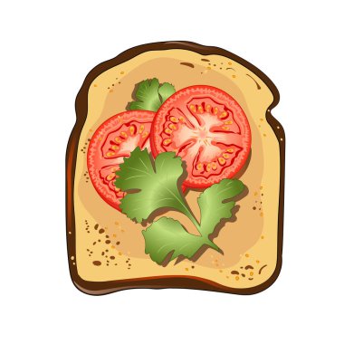  Domatesli ve maydanozlu tost. Vektör illüstrasyonu.