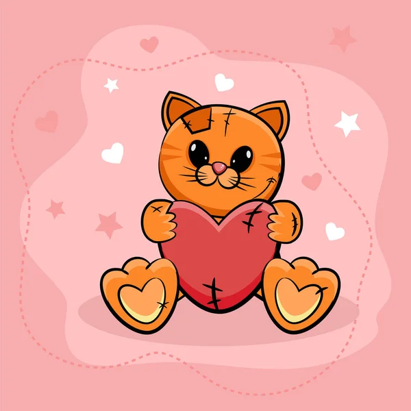 Sladké Koťátko Srdcem Růžovém Pozadí Vektorová Ilustrace — Stockový vektor