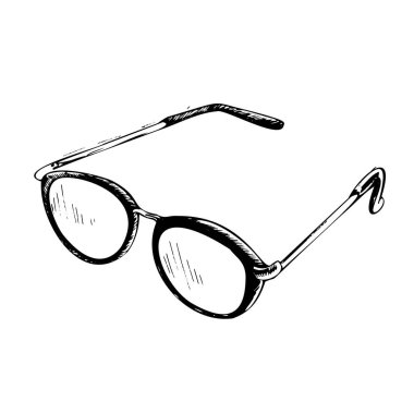 Vektör el yapımı okul ve ofis malzemeleri. Detaylı retro tarzı gözlük çizimi. Klasik eskiz öğesi. Okula geri dön. Okul temel illüstrasyon.