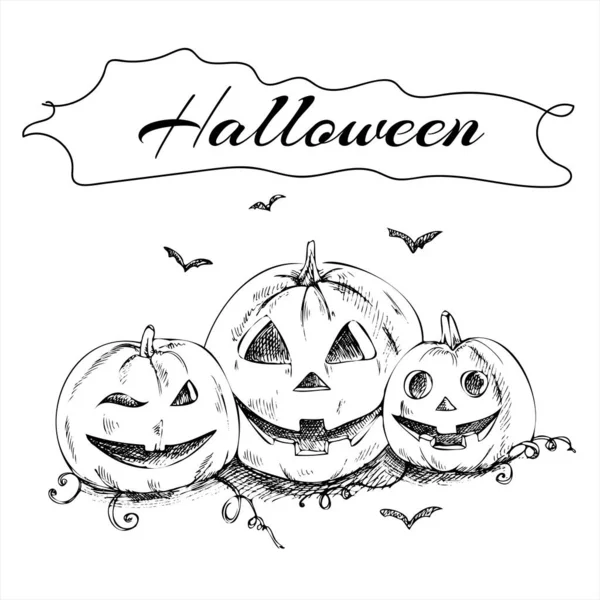 Boceto Dibujado Mano Calabazas Para Halloween Ilustración Vectorial Estilo Vintage — Vector de stock