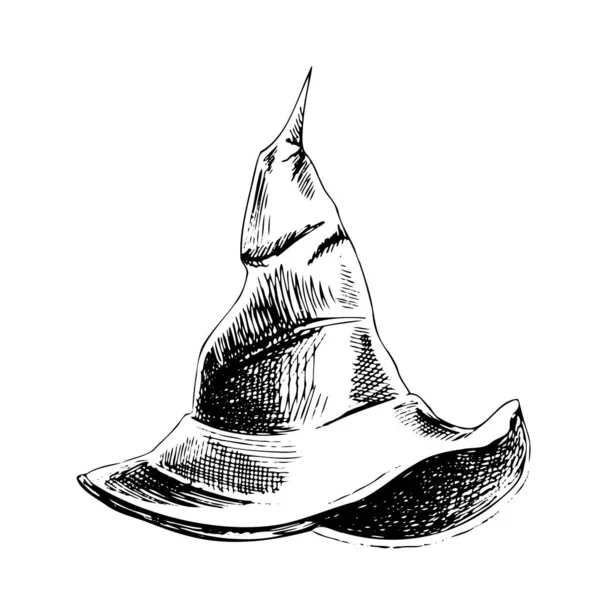 Cadılar Bayramı Için Klasik Illüstrasyon Bir Cadının Sivri Uçlu Şapkasının — Stok Vektör