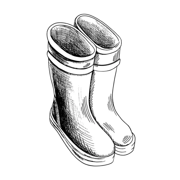 Botas Goma Dibujadas Mano Ilustración Vectorial Botas Impermeables Otoño Zapatos — Archivo Imágenes Vectoriales