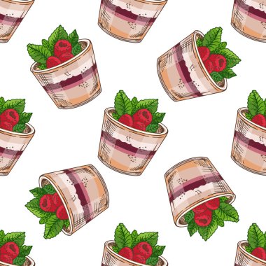 Waffle 'lı el yapımı tatlı seti, katmanlı pasta ve yabanmersinli tiramisu bardağı.