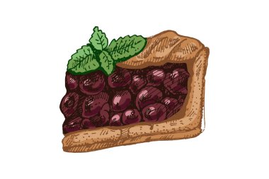 Tek renkli elle çizilmiş naneli vişneli turta dilimlerinin kusursuz deseni. Kafe tasarımı, ambalaj, ambalaj kağıdı için mükemmel..