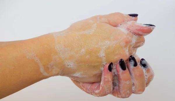 Concept Hygiène Laver Les Mains Avec Savon Vue Rapprochée Sur — Photo