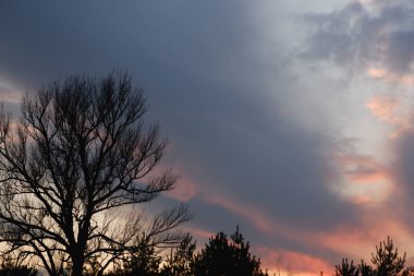 Güzel gün batımı ve gökyüzünde dramatik bulutlar.