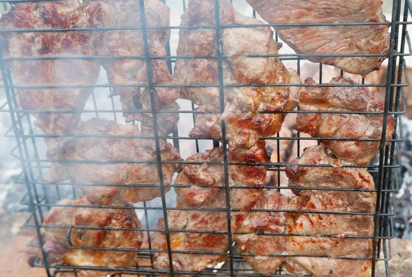 Deliciosa Carne Porco Grelhada Churrasco Churrasco Com Carne Porco Kebabs — Fotografia de Stock