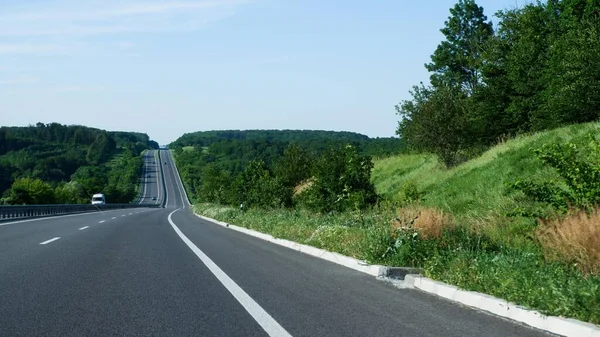 Road View Summer Time Highway Road Landscape Blue Sky White — Stock Photo, Image