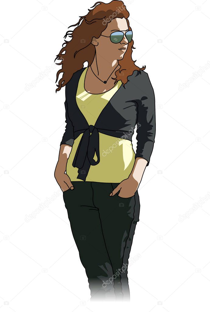 Girl in sunglasses staying Vector
