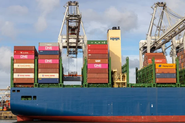Μεγάλο Πλοίο Μεταφοράς Εμπορευματοκιβωτίων Κλάσης Gulsun Φορτώνεται Στο Λιμάνι Του — Φωτογραφία Αρχείου
