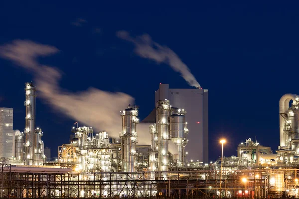 Chemical factory in port of Rotterdam at night