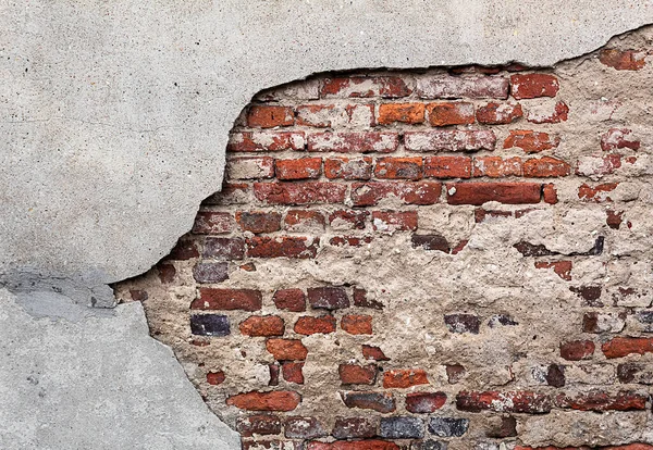 Kirli tuğla duvar, gri alçı, kırmızı tuğla, arka plan