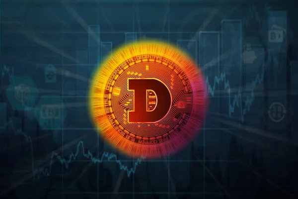 Dogecoin Rosso Caldo Sfondo Blu Grafico — Foto Stock