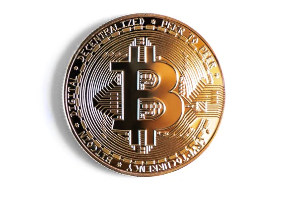Logotipo Bitcoin Sobre Fondo Blanco Con Sombras Primer Plano Aislado — Foto de Stock