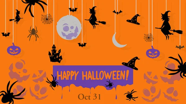 Buon Halloween Banner Cartolina Invito Alla Festa Pipistrelli Zucche Illustrazione — Vettoriale Stock