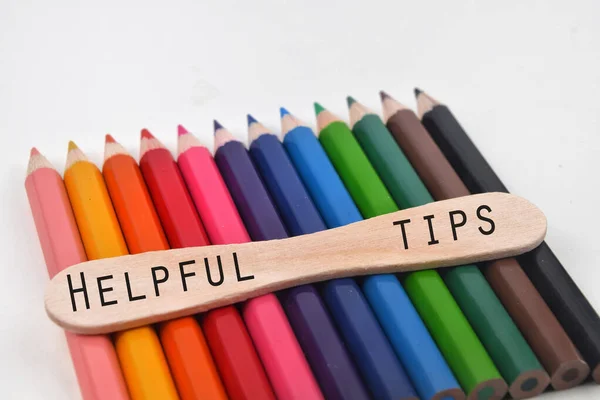 Selective Focus Image Pencil Color Helpful Tips Wording Isolated White — Stock Photo, Image