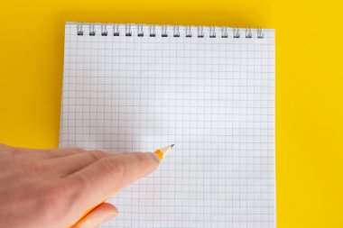 Renkli bir arkaplanda bir kalem tutuyor.