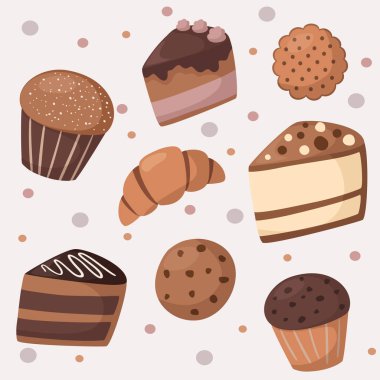 Şekerli kruvasan kurabiyelerinin vektör çizimi.