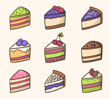 Felçli bir pasta seti. Lezzetli çizgi film malzemesi koleksiyonu