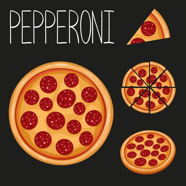 Pepperoni Set Vektorillustration Pizza Sammlung — Stockvektor